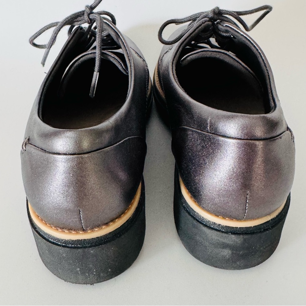 Clarks Sharon Noel Gun metal Leather Shoes Womens 6.5 M Metallic Oxfords - Picture 4 of 10